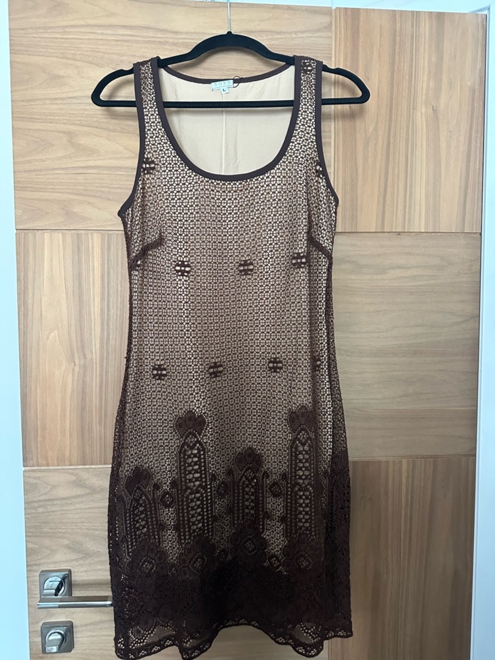 INC Brown Crochet Lace Overlay Tank Dress